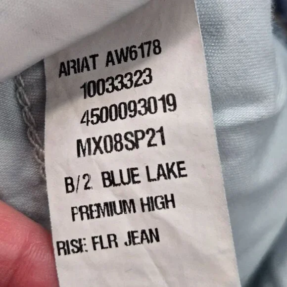 Ariat Size 33 Long Premium High-Rise Flare Jeans Raw Hem Blue Lake Women's FLAW - Picture 14 of 16